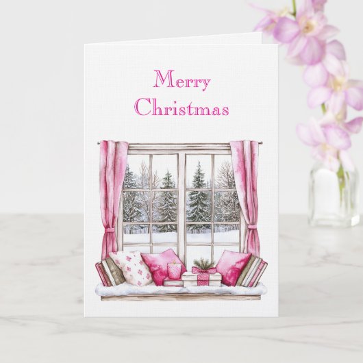Roze Glam Kerstbomen Ramen Kaart (Orchidee)