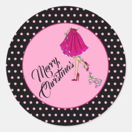 Roze Glam Kerstmis Ronde Sticker
