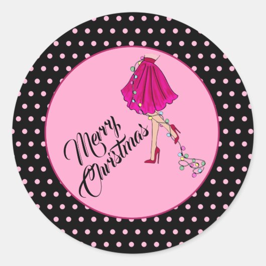 Roze Glam Kerstmis Ronde Sticker (Voorkant)