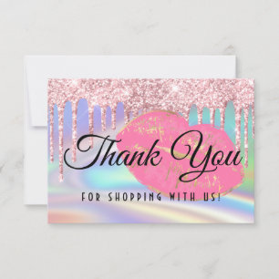 Roze Glam Kus Lippen Nep Holografische Regenboog Bedankkaart