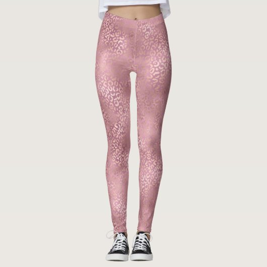 Roze Glam Leopard Print Leggings (Voorkant)