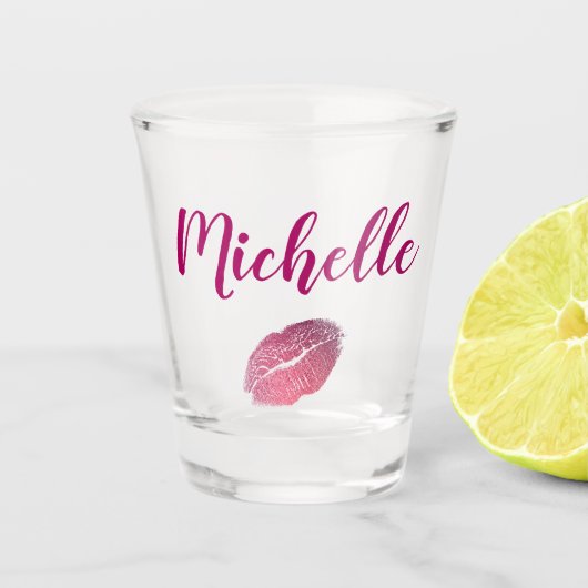 Roze glam lippen shot glas (Voorkant)