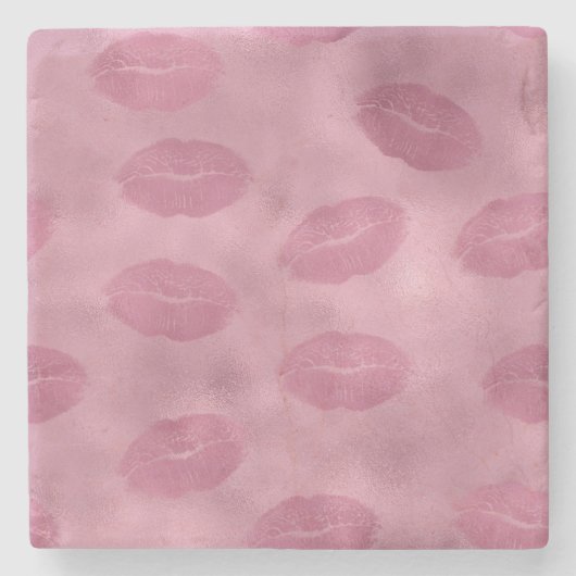 Roze glam lippen stenen onderzetter (Voorkant)