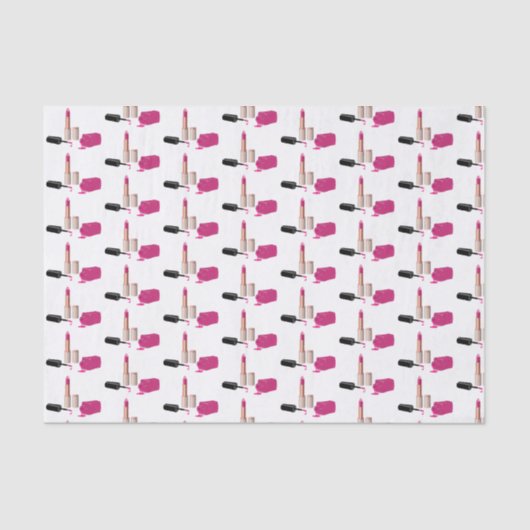 Roze glam lipstick & nagels Pools schoonheidspatro Tissuepapier (Voorkant)