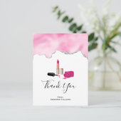 Roze glam lipstick & nagels Poolse dank Briefkaart (Staand voorkant)