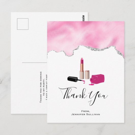 Roze glam lipstick & nagels Poolse dank Briefkaart (Voorkant / Achterkant)