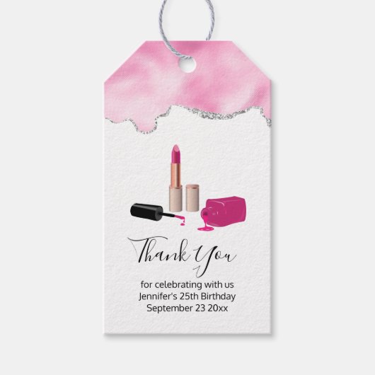 Roze glam lipstick & nagels Poolse dank Cadeaulabel (Voorkant)