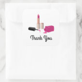 Roze glam lipstick & nagels Poolse dank Vierkante Sticker (Tas)