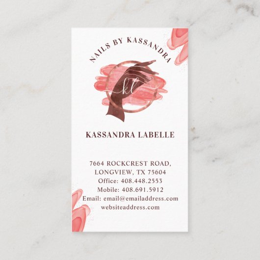 Roze Glam Nail Art Manicure Salon Script Monogram Visitekaartje (Achterkant)