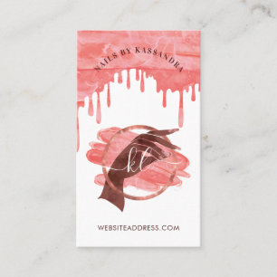 Roze Glam Nail Art Manicure Salon Script Monogram Visitekaartje