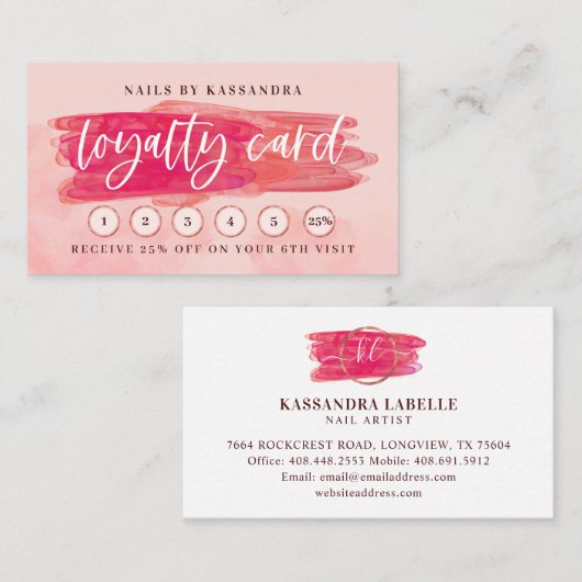 Roze glam Nail Poolse penseellijn Beauke Loyalty Visitekaartje (Voorkant / Achterkant)