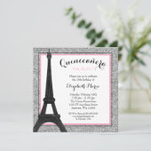 Roze glam Paris Faux Silver Glitter Quinceanera Kaart (Staand voorkant)