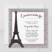 Roze glam Paris Faux Silver Glitter Quinceanera Kaart (Voorkant)
