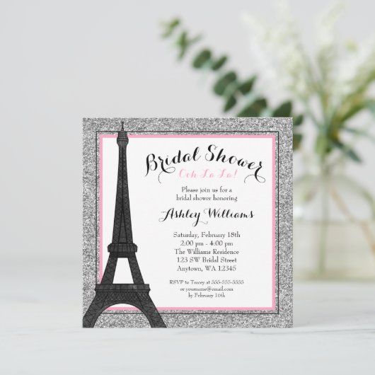 Roze Glam Paris Vrijgezellenfeest Kaart (Staand voorkant)