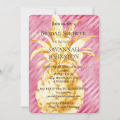 Roze Glam Strepen Gouden Ananas Bruidsfeest Kaart (Voorkant)