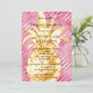 Roze Glam Strepen Gouden Ananas Bruidsfeest Kaart