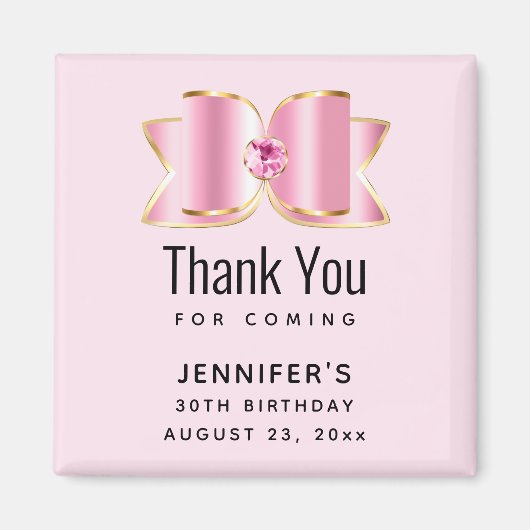 Roze glam strik met een centraal edelsteen verjaar magneet (Voorkant)