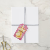 Roze Glam Stripes Goud Tropische Ananas Cadeaulabel (Met Touw)
