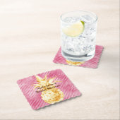Roze Glam Stripes Goud Tropische Ananas Kartonnen Onderzetters (Insitu)