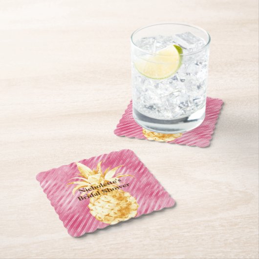 Roze Glam Stripes Goud Tropische Ananas Kartonnen Onderzetters (Insitu)