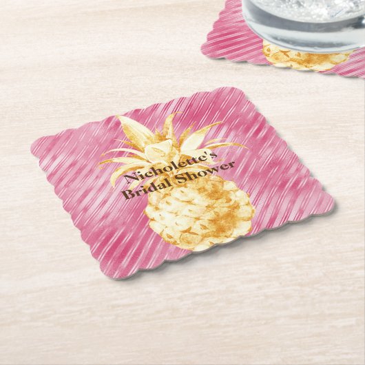 Roze Glam Stripes Goud Tropische Ananas Kartonnen Onderzetters (Gebogen)