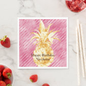 Roze Glam Stripes Goud Tropische Ananas Servet (Insitu)