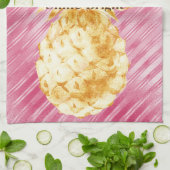 Roze Glam Stripes Goud Tropische Ananas Theedoek (Gevouwen)