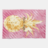Roze Glam Stripes Goud Tropische Ananas Theedoek (Horizontaal)
