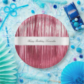  Roze Glam Tinsel Stripes Papieren Bordje (Feest)