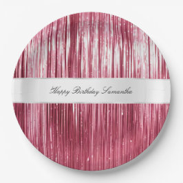  Roze Glam Tinsel Stripes Papieren Bordje