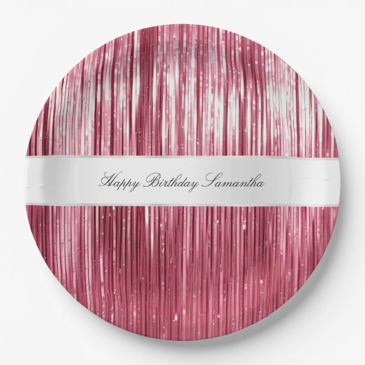  Roze Glam Tinsel Stripes Papieren Bordje (Voorkant)