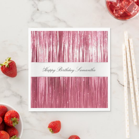  Roze Glam Tinsel Stripes Servet (Insitu)