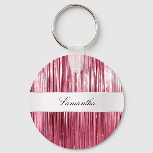  Roze Glam Tinsel Stripes Sleutelhanger (Voorkant)