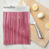  Roze Glam Tinsel Stripes Theedoek (Quarter Fold)