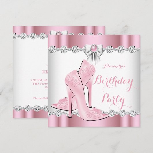  roze glamour op hoog niveau - Birthday Party Kaart (Voorkant / Achterkant)