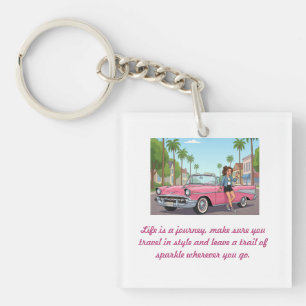 Roze glamour op wielen sleutelhanger
