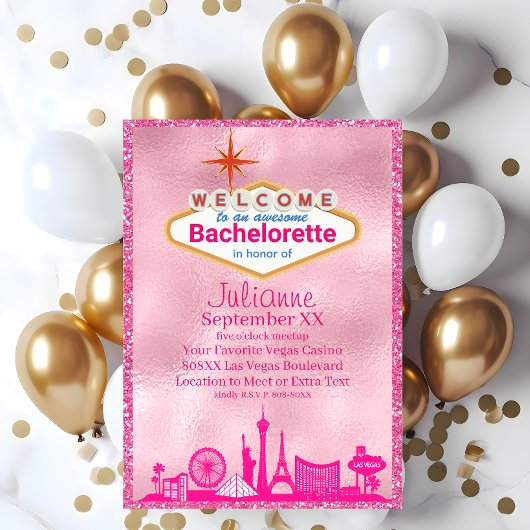 Roze Glamoureus Las Vegas Bachelorette Party Kaart