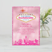 Roze Glamoureus Las Vegas Bachelorette Party Kaart (Staand voorkant)