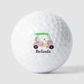 Roze Glamoureuze Golf Winkelwagen met Naam Golfballen (Voorkant)