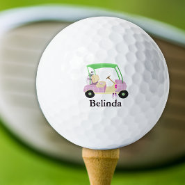 Roze Glamoureuze Golfkar Met Naam Golfballen