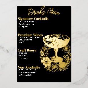 Roze Glamoureuze Goudfolie Drankkaart Folie Feestdagenkaart