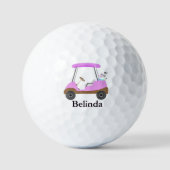 Roze Glamoureuze Houten Textuur Golfkar Met Naam Golfballen (Voorkant)