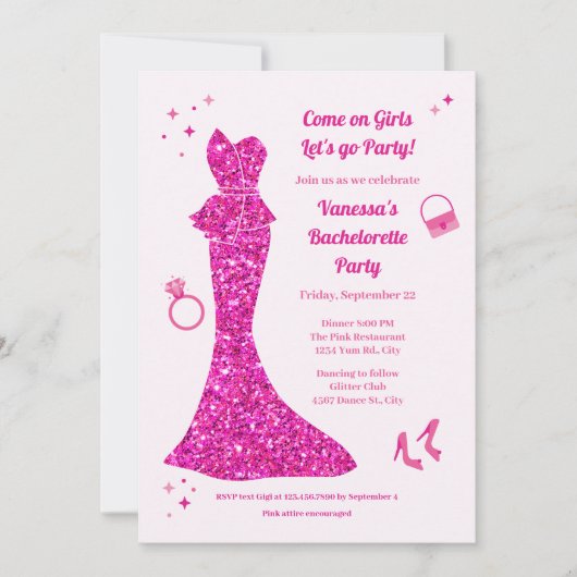 Roze Glamoureuze Jurk Bachelorette Party Kaart (Voorkant)