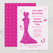 Roze Glamoureuze Jurk Bachelorette Party Kaart (Voorkant / Achterkant)