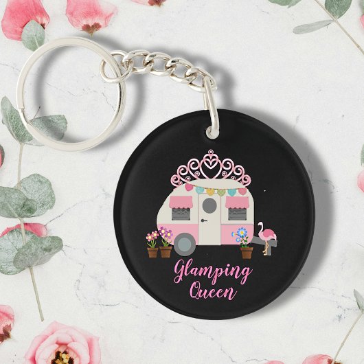 Roze Glamper Camper Queen Acrylo Sleutelhanger