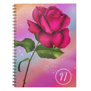 Roze Glans Roos Regenboog Pastel Bloemmotief Notitieboek