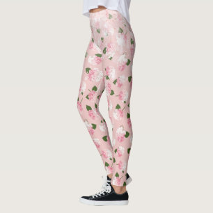 Roze glans vintage tuingebloesems leggings