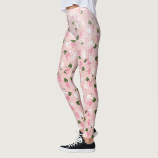 Roze glans vintage tuingebloesems leggings