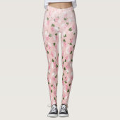 Roze glans vintage tuingebloesems leggings (Voorkant)