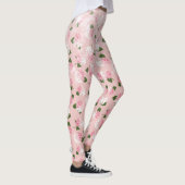 Roze glans vintage tuingebloesems leggings (Rechts)